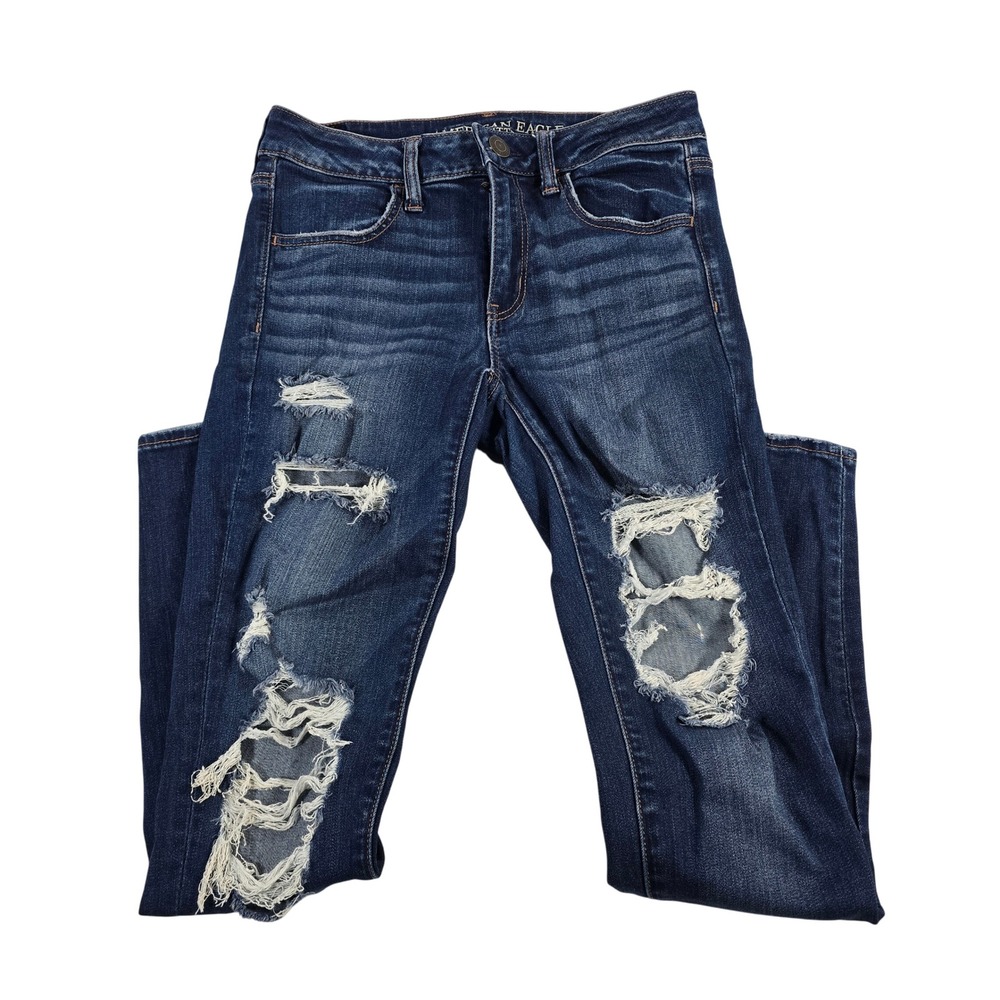 American Eagle Outfitters Women Dark Wash Super  Distressed Jegging Jeans Size 6